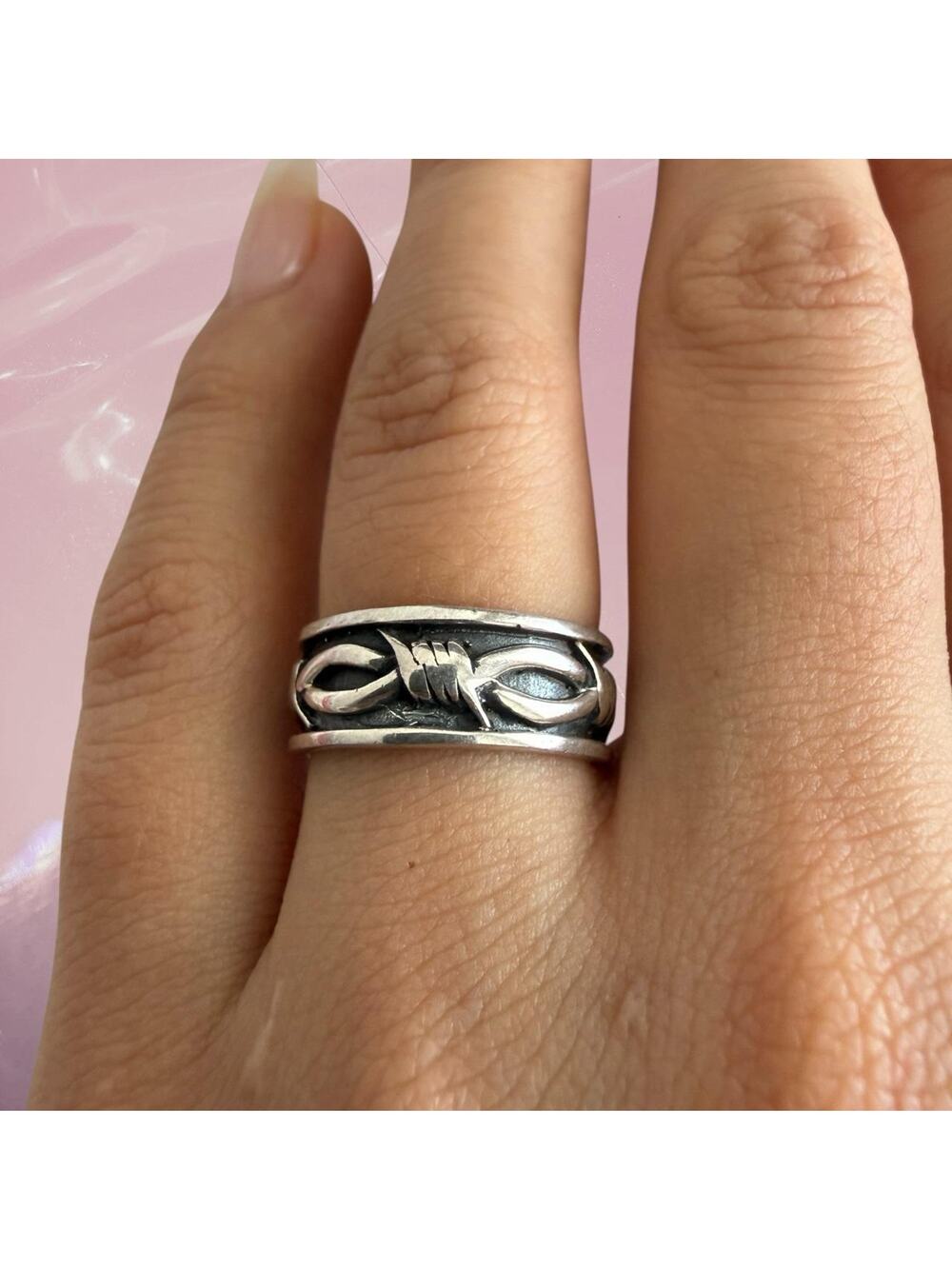 Vintage Y2K goth grunge barbed wire band ring 925 Sterling Silver edgy Size 5